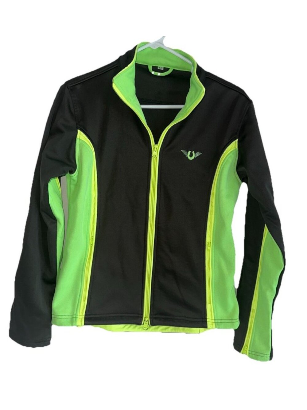Tuff Rider Womens Neon Tammy Jacket Sz M Gray Green Equestrian Training Zip